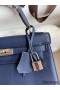 Hermes Kelly Retourne 25 Handmade Bag In Blue Saphir Clemence Leather