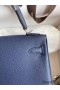 Hermes Kelly Retourne 25 Handmade Bag In Blue Saphir Clemence Leather