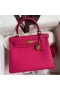 Hermes Kelly Retourne 25 Handmade Bag In Framboise Clemence Leather