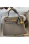 Hermes Kelly Retourne 25 Handmade Bag In Gris Meyer Clemence Leather