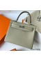 Hermes Kelly Retourne 25 Handmade Bag In Sauge Clemence Leather