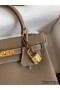 Hermes Kelly Retourne 25 Handmade Bag In Taupe Clemence Leather