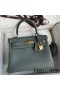 Hermes Kelly Retourne 25 Handmade Bag In Vert Amande Clemence Leather