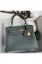 Hermes Kelly Retourne 25 Handmade Bag In Vert Amande Clemence Leather