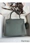 Hermes Kelly Retourne 25 Handmade Bag In Vert Amande Clemence Leather