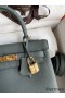 Hermes Kelly Retourne 25 Handmade Bag In Vert Amande Clemence Leather