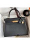 Hermes Kelly Retourne 28 Handmade Bag In Black Clemence Leather