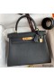 Hermes Kelly Retourne 28 Handmade Bag In Black Clemence Leather