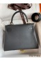 Hermes Kelly Retourne 28 Handmade Bag In Black Clemence Leather