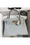 Hermes Kelly Retourne 28 Handmade Bag In Blue Glacier Clemence Leather
