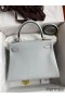 Hermes Kelly Retourne 28 Handmade Bag In Blue Glacier Clemence Leather