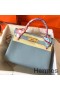 Hermes Kelly Retourne 28 Handmade Bag In Blue Lin Clemence Leather