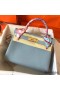 Hermes Kelly Retourne 28 Handmade Bag In Blue Lin Clemence Leather