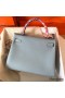 Hermes Kelly Retourne 28 Handmade Bag In Blue Lin Clemence Leather