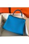 Hermes Kelly Retourne 28 Handmade Bag In Blue Zanzibar Clemence Leather