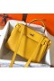 Hermes Kelly Retourne 28 Handmade Bag In Jaune Ambre Clemence Leather