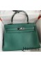 Hermes Kelly Retourne 32 Handmade Bag In Malachite Clemence Leather