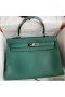 Hermes Kelly Retourne 32 Handmade Bag In Malachite Clemence Leather