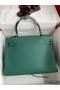 Hermes Kelly Retourne 32 Handmade Bag In Malachite Clemence Leather