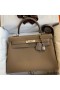 Hermes Kelly Retourne 32 Handmade Bag In Taupe Clemence Leather