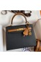 Hermes Kelly Sellier 25 Bicolor Bag in Black and Gold Epsom Calfskin