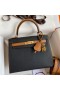 Hermes Kelly Sellier 25 Bicolor Bag in Black and Gold Epsom Calfskin