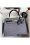 Hermes Kelly Sellier 25 Bicolor Bag in Gris Agate and Blue Ostrich Leather
