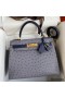 Hermes Kelly Sellier 25 Bicolor Bag in Gris Agate and Blue Ostrich Leather
