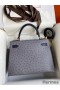 Hermes Kelly Sellier 25 Bicolor Bag in Gris Agate and Blue Ostrich Leather