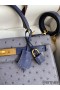 Hermes Kelly Sellier 25 Bicolor Bag in Gris Agate and Blue Ostrich Leather