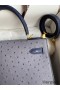 Hermes Kelly Sellier 25 Bicolor Bag in Gris Agate and Blue Ostrich Leather