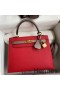 Hermes Kelly Sellier 25 Bicolor Bag in Red and Etain Epsom Calfskin