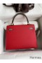 Hermes Kelly Sellier 25 Bicolor Bag in Red and Etain Epsom Calfskin