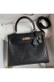Hermes Kelly Sellier 25 Handmade Bag In Black Crocodile Niloticus Matte Skin
