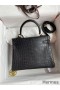 Hermes Kelly Sellier 25 Handmade Bag In Black Crocodile Niloticus Matte Skin