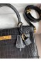 Hermes Kelly Sellier 25 Handmade Bag In Black Crocodile Niloticus Matte Skin