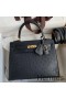 Hermes Kelly Sellier 25 Handmade Bag In Black Ostrich Leather