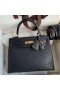 Hermes Kelly Sellier 25 Handmade Bag In Black Ostrich Leather
