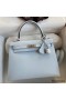 Hermes Kelly Sellier 25 Handmade Bag In Blue Brume Epsom Calfskin