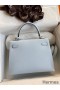 Hermes Kelly Sellier 25 Handmade Bag In Blue Brume Epsom Calfskin
