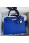 Hermes Kelly Sellier 25 Handmade Bag In Blue France Epsom Calfskin