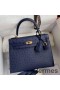 Hermes Kelly Sellier 25 Handmade Bag In Blue Iris Ostrich Leather