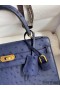 Hermes Kelly Sellier 25 Handmade Bag In Blue Iris Ostrich Leather