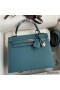 Hermes Kelly Sellier 25 Handmade Bag In Blue Jean Epsom Calfskin