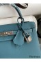 Hermes Kelly Sellier 25 Handmade Bag In Blue Jean Epsom Calfskin