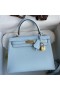 Hermes Kelly Sellier 25 Handmade Bag In Celeste Epsom Calfskin