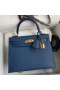 Hermes Kelly Sellier 25 Handmade Bag In Deep Blue Epsom Calfskin