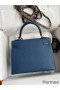 Hermes Kelly Sellier 25 Handmade Bag In Deep Blue Epsom Calfskin