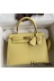 Hermes Kelly Sellier 25 Handmade Bag In Jaune Poussin Epsom Calfskin