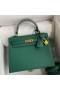 Hermes Kelly Sellier 25 Handmade Bag In Malachite Epsom Calfskin